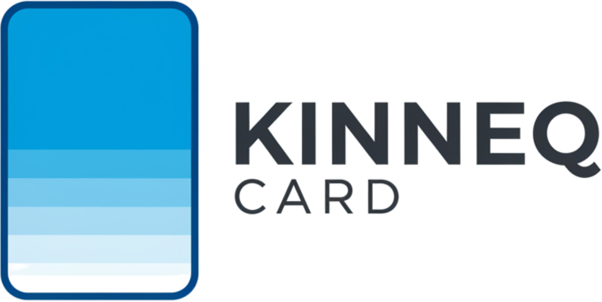 Kinneo Card logo: blue rounded card icon on the left with the words 'KINNEQ CARD' to the right.